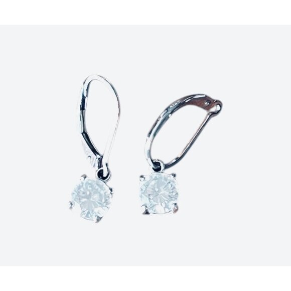 925 Sterling Silver Drop Earrings With Round-Cut CZ Stones & Lever Back Closure - Picture 6 of 10